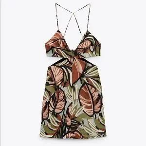 Zara | Dresses | Zara Printed Linen Blend Dress Khaki | Poshmark
